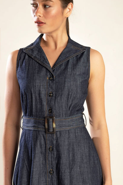 DENIM DREAMS COLLARED MIDI DRESS