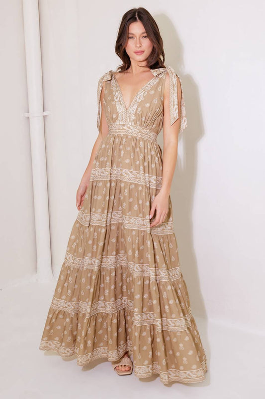 CUDDLY ATTITUDE TAUPE WOVEN MAXI DRESS - Love Salve