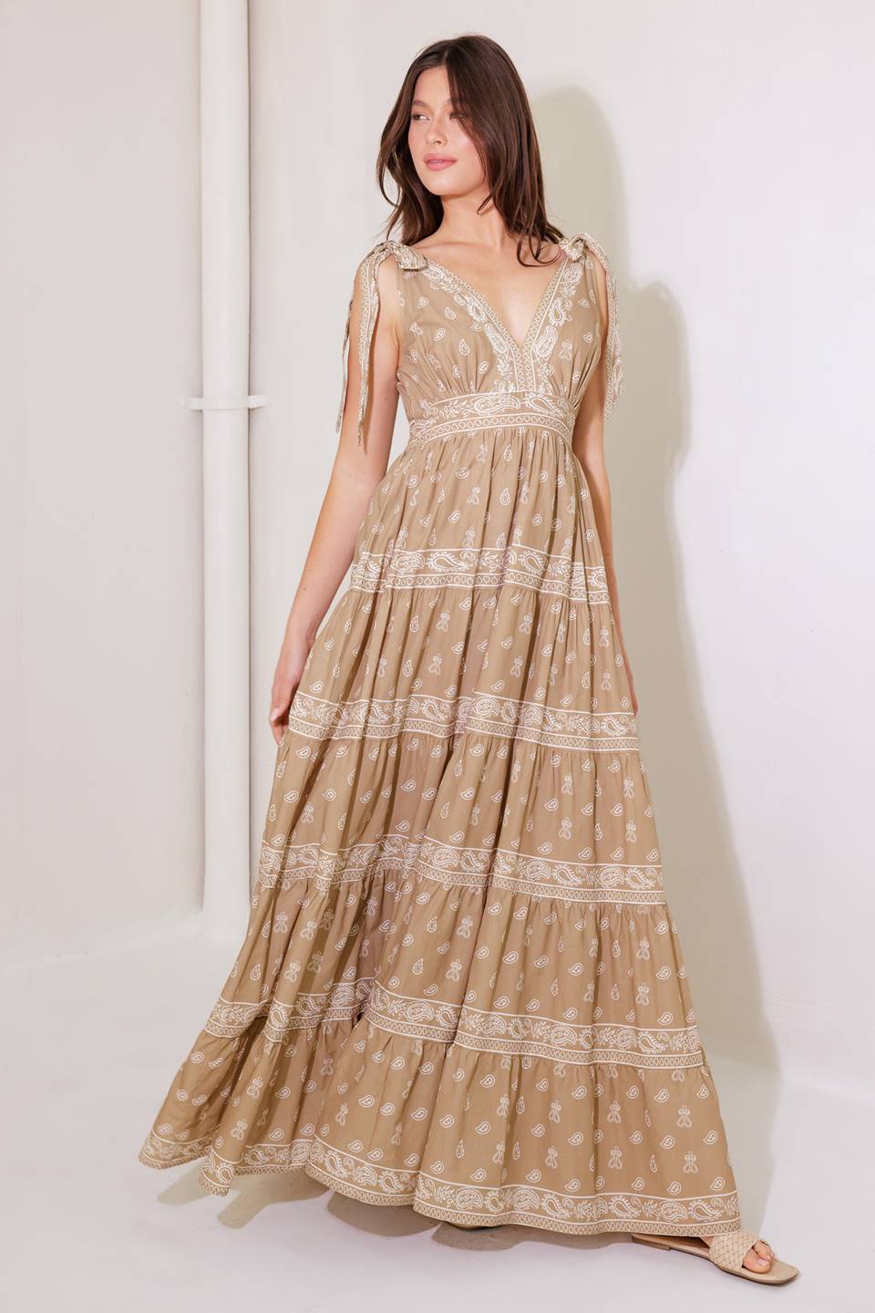 CUDDLY ATTITUDE TAUPE WOVEN MAXI DRESS - Love Salve