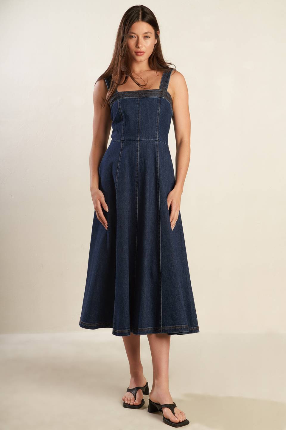 TERRIFIC TIMING DENIM MIDI DRESS Flying Tomato