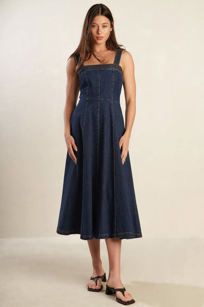 TERRIFIC TIMING DENIM MIDI DRESS