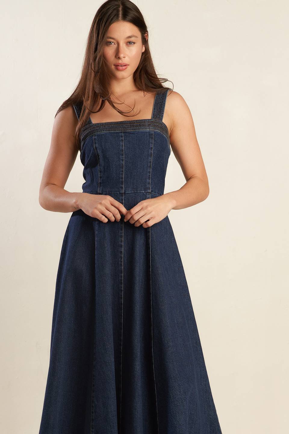TERRIFIC TIMING DENIM MIDI DRESS Flying Tomato