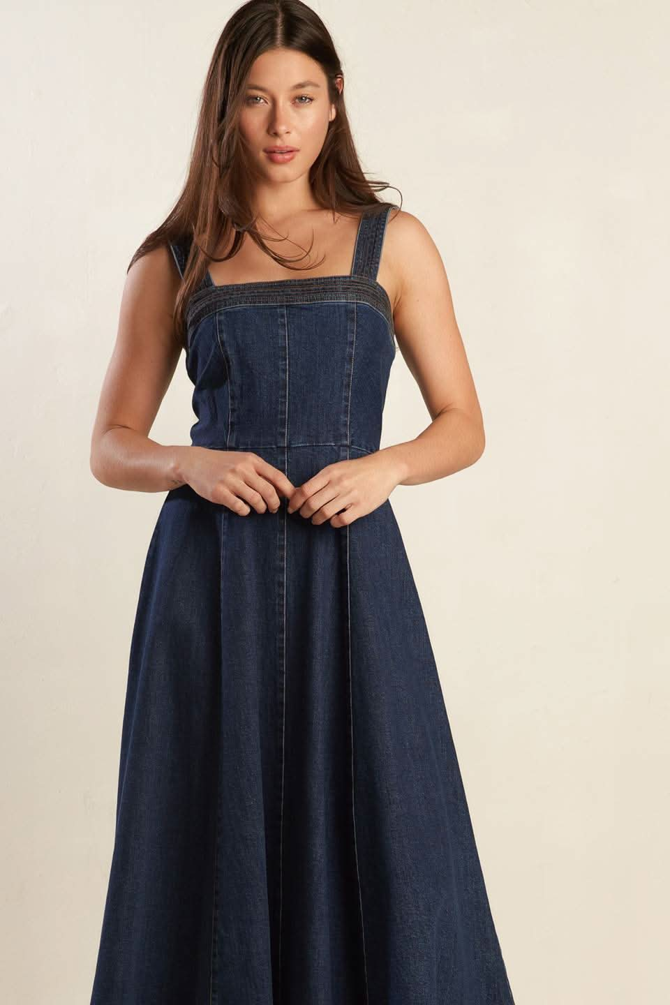 TERRIFIC TIMING DENIM MIDI DRESS