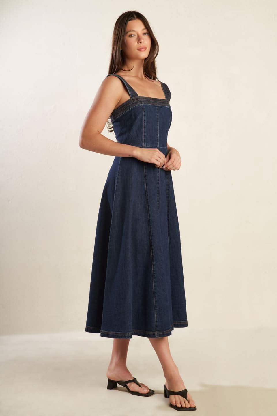 TERRIFIC TIMING DENIM MIDI DRESS