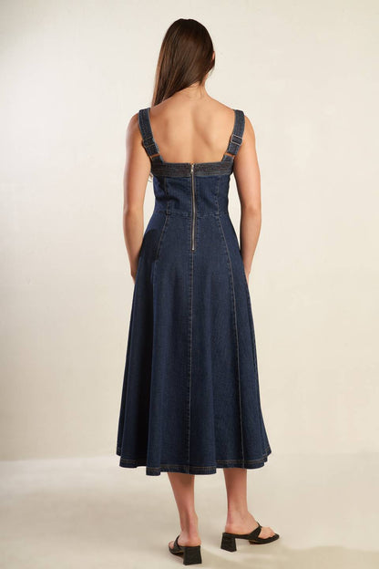 TERRIFIC TIMING DENIM MIDI DRESS