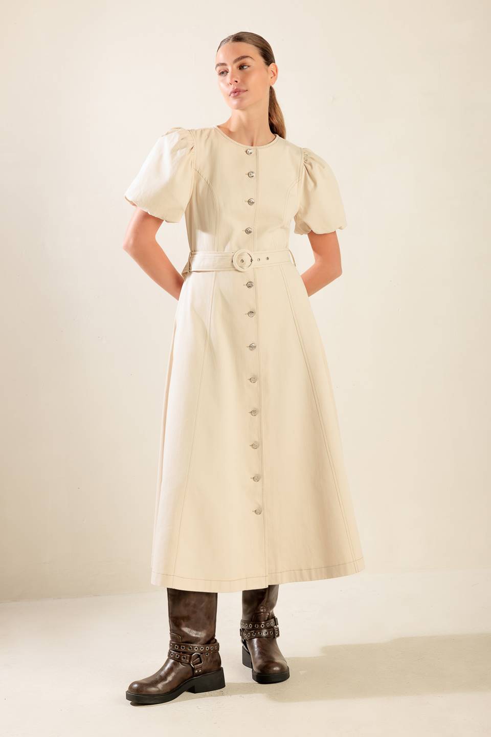 CAPTURED BY THE NIGHT TWILL MIDI DRESS Flying Tomato