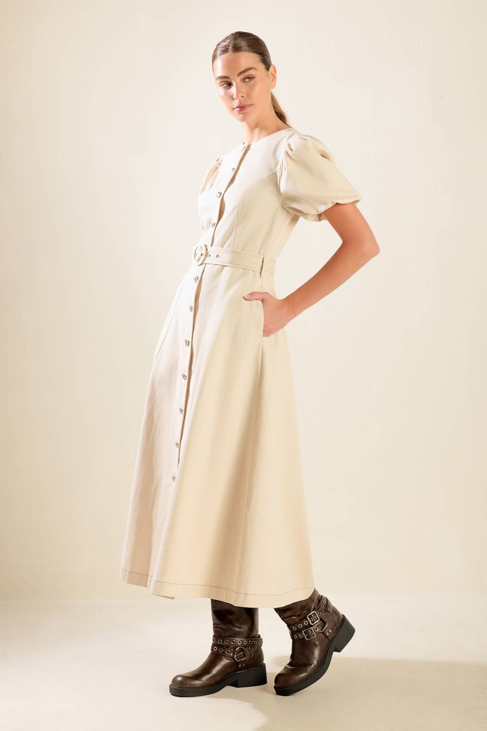 CAPTURED BY THE NIGHT TWILL MIDI DRESS Flying Tomato