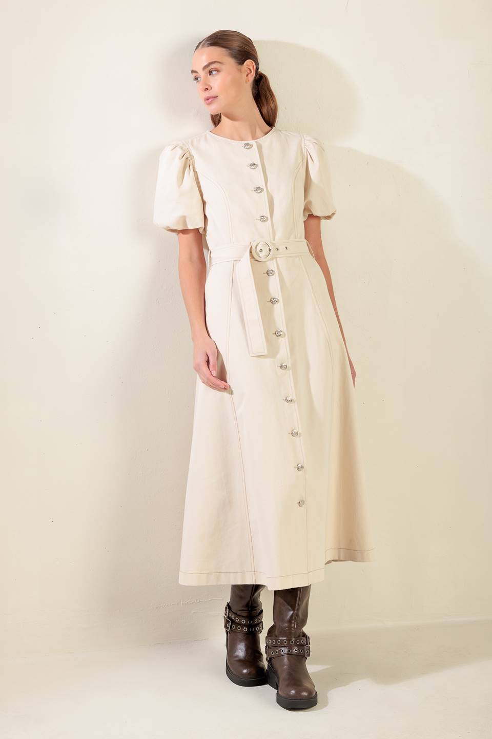 CAPTURED BY THE NIGHT TWILL MIDI DRESS Flying Tomato