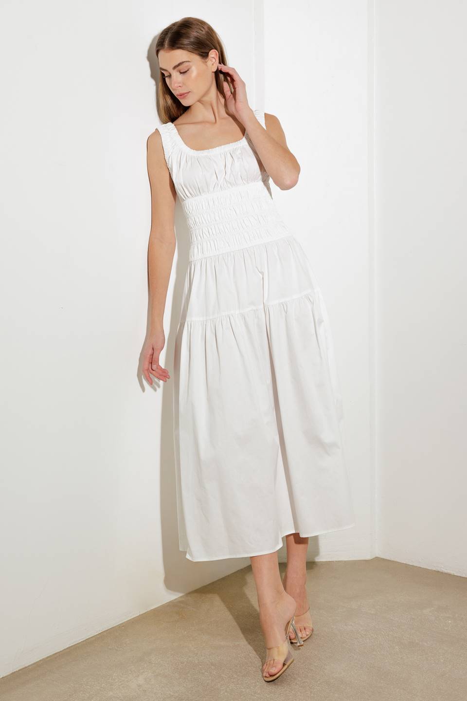 LOVELIEST LOOKS WHITE WOVEN MIDI DRESS Flying Tomato