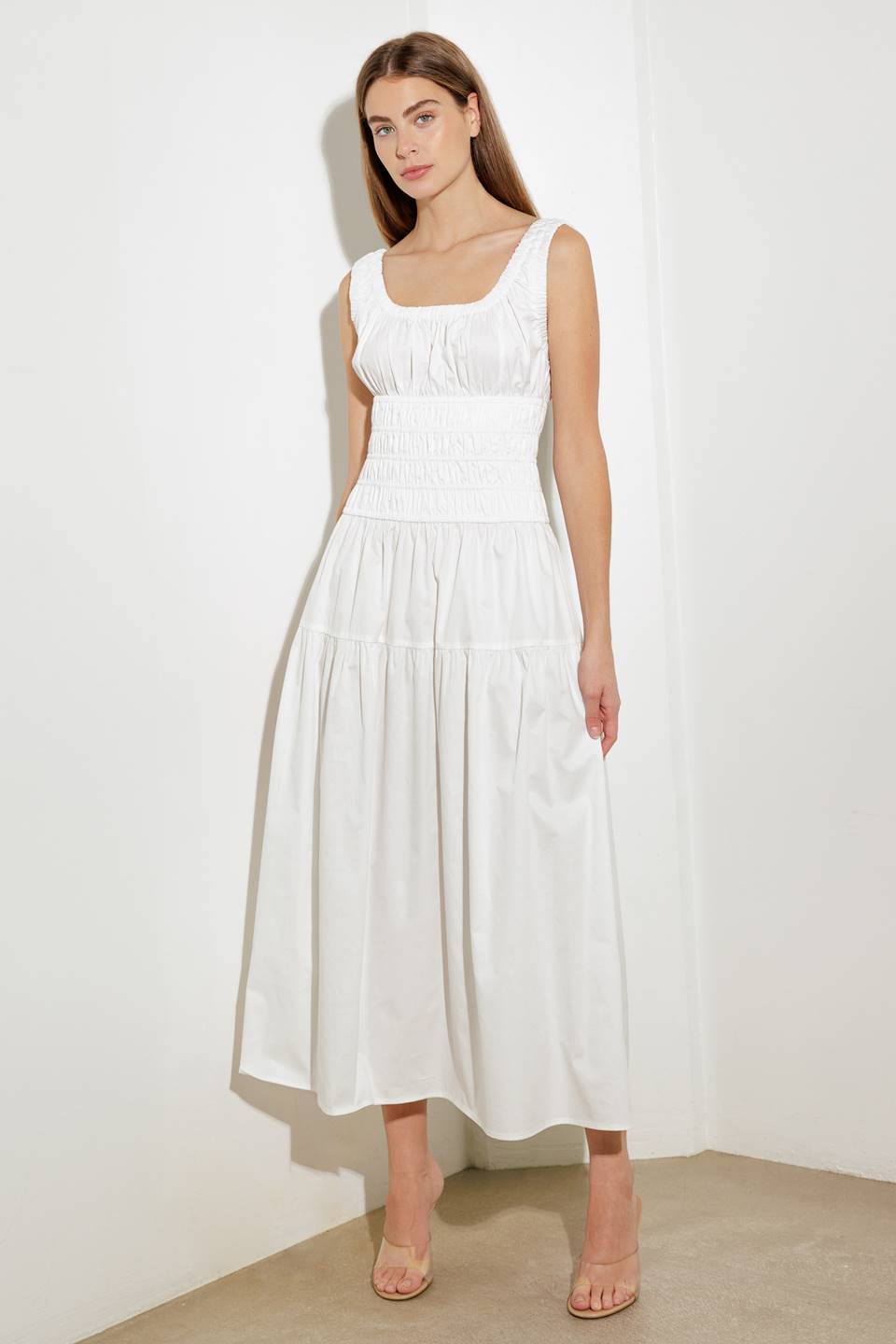 LOVELIEST LOOKS WHITE WOVEN MIDI DRESS Flying Tomato