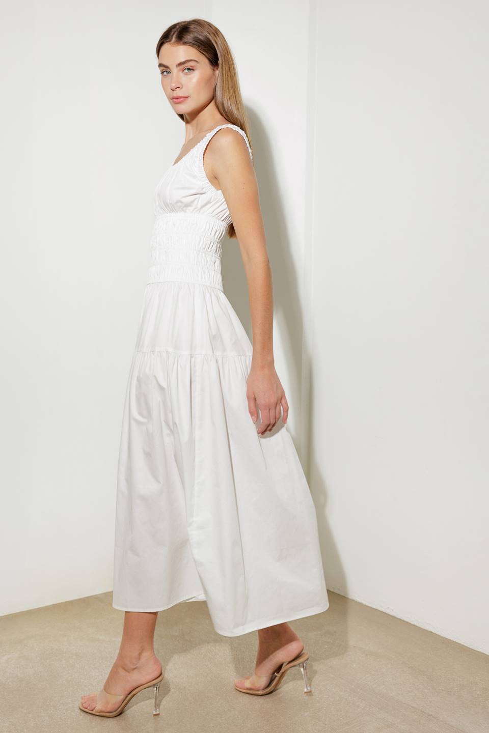 LOVELIEST LOOKS WHITE WOVEN MIDI DRESS Flying Tomato