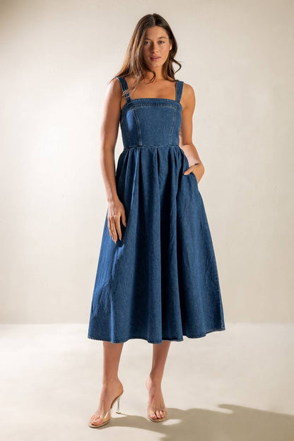 FIGURED IT OUT DENIM MIDI DRESS