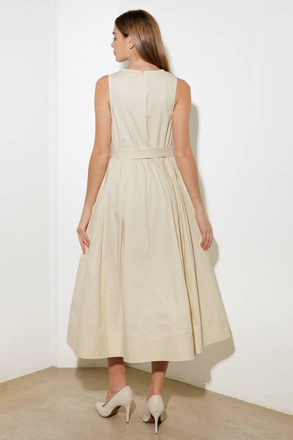 Flying Tomato OVER THE WATERS WOVEN MIDI DRESS, highlighting its flattering side profile and graceful drape, ideal for discer