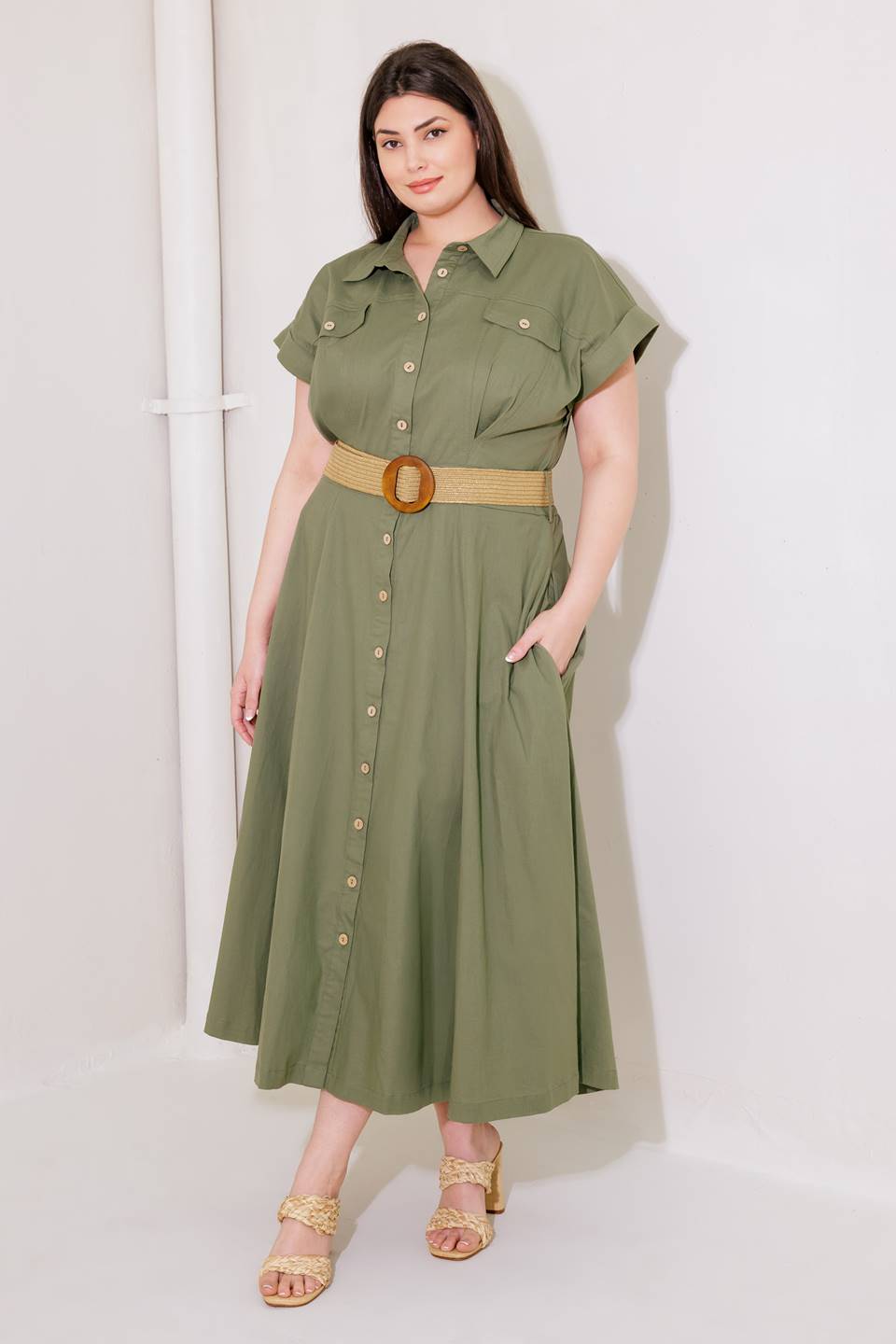 BUILD MY EMPIRE OLIVE WOVEN MIDI DRESS Flying Tomato