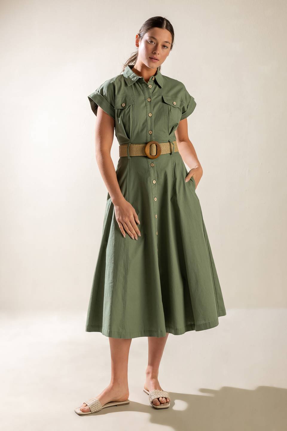 BUILD MY EMPIRE OLIVE WOVEN MIDI DRESS