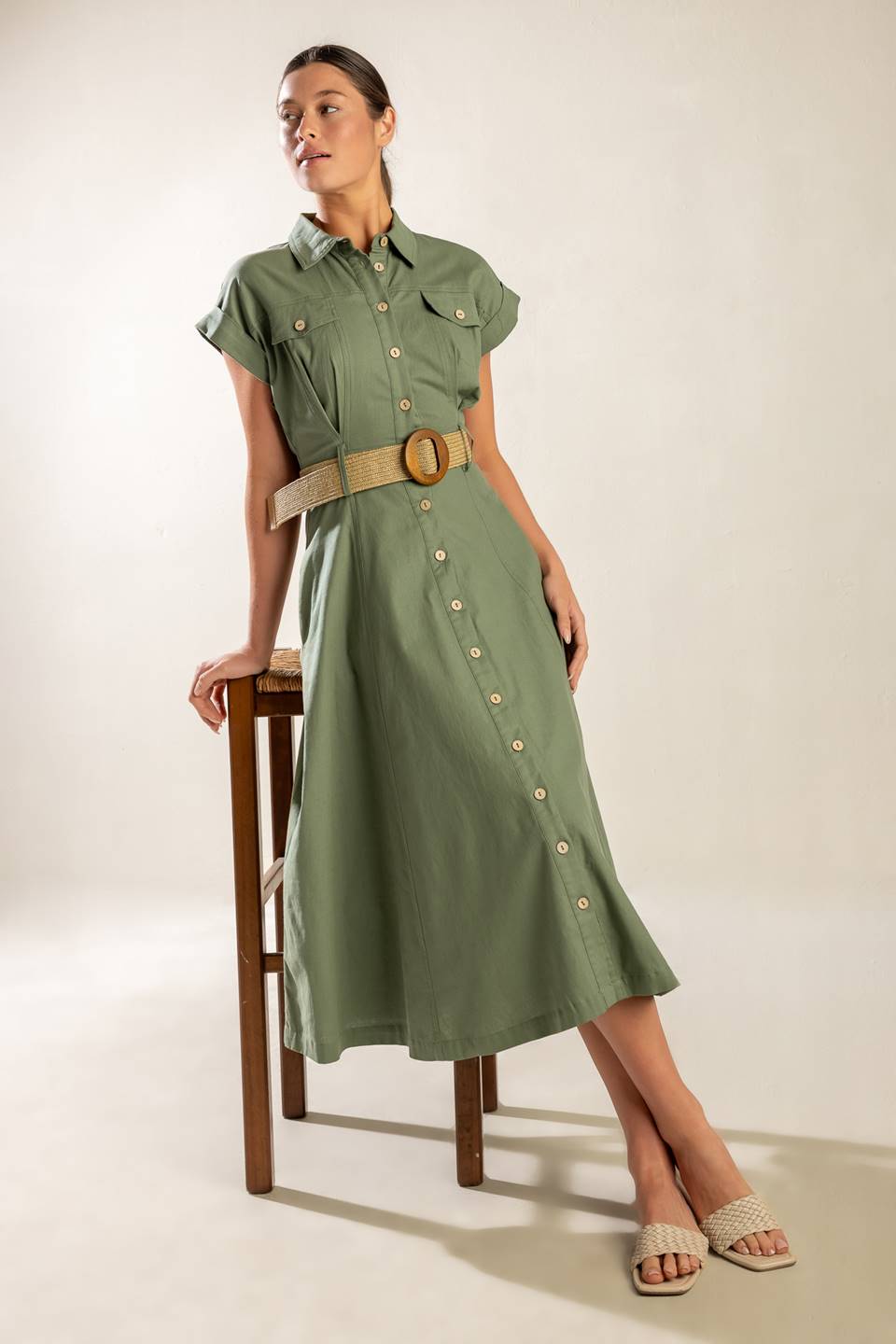BUILD MY EMPIRE OLIVE WOVEN MIDI DRESS Flying Tomato