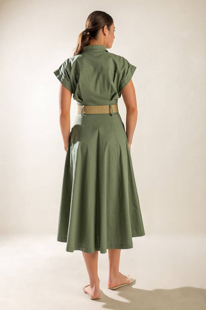 BUILD MY EMPIRE OLIVE WOVEN MIDI DRESS