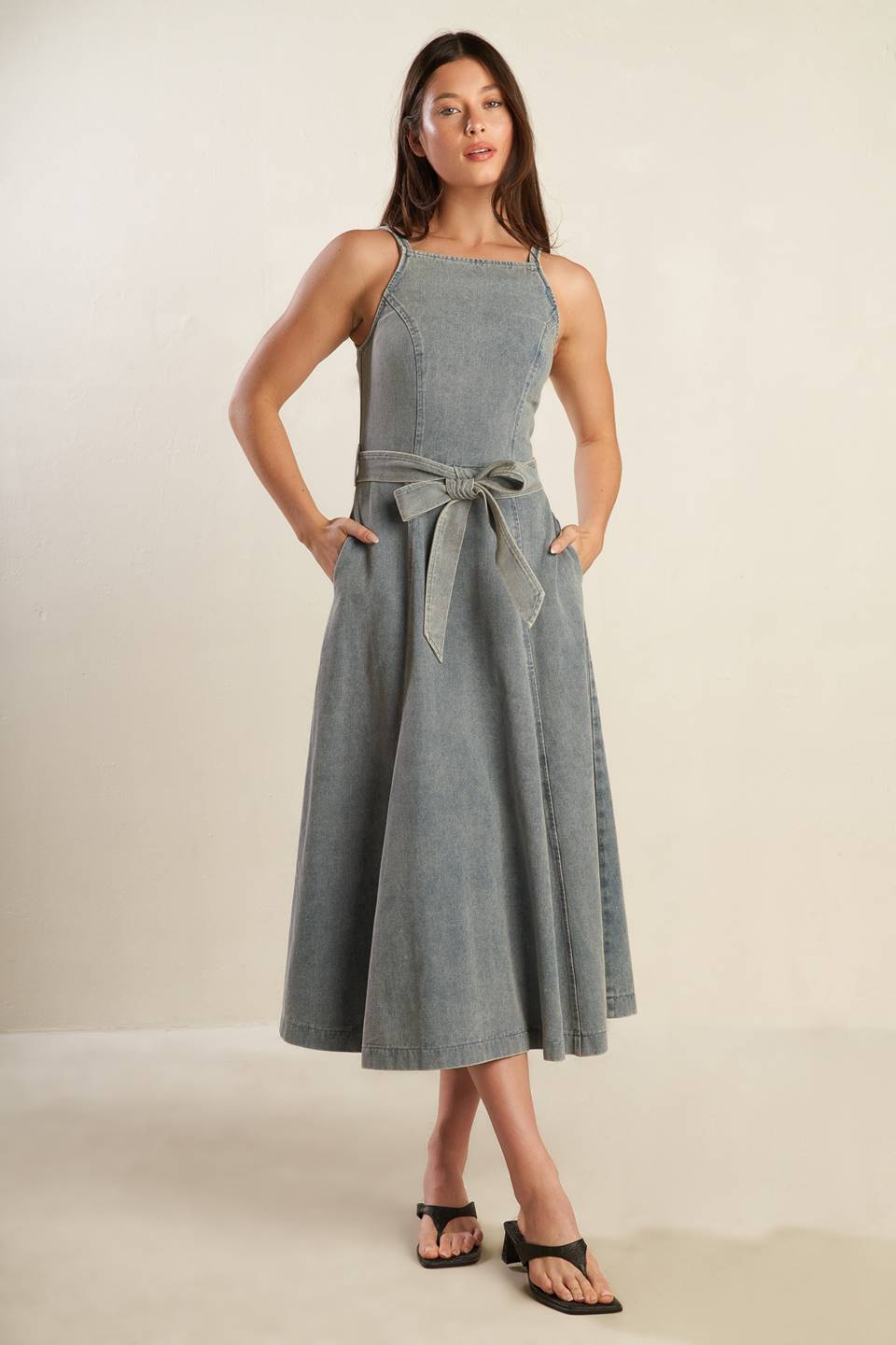 A DAY AT THE VINEYARD DENIM MIDI DRESS