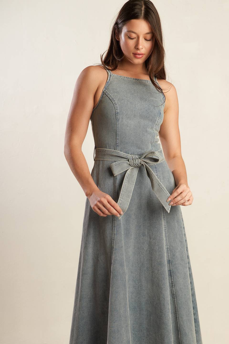 A DAY AT THE VINEYARD DENIM MIDI DRESS Flying Tomato