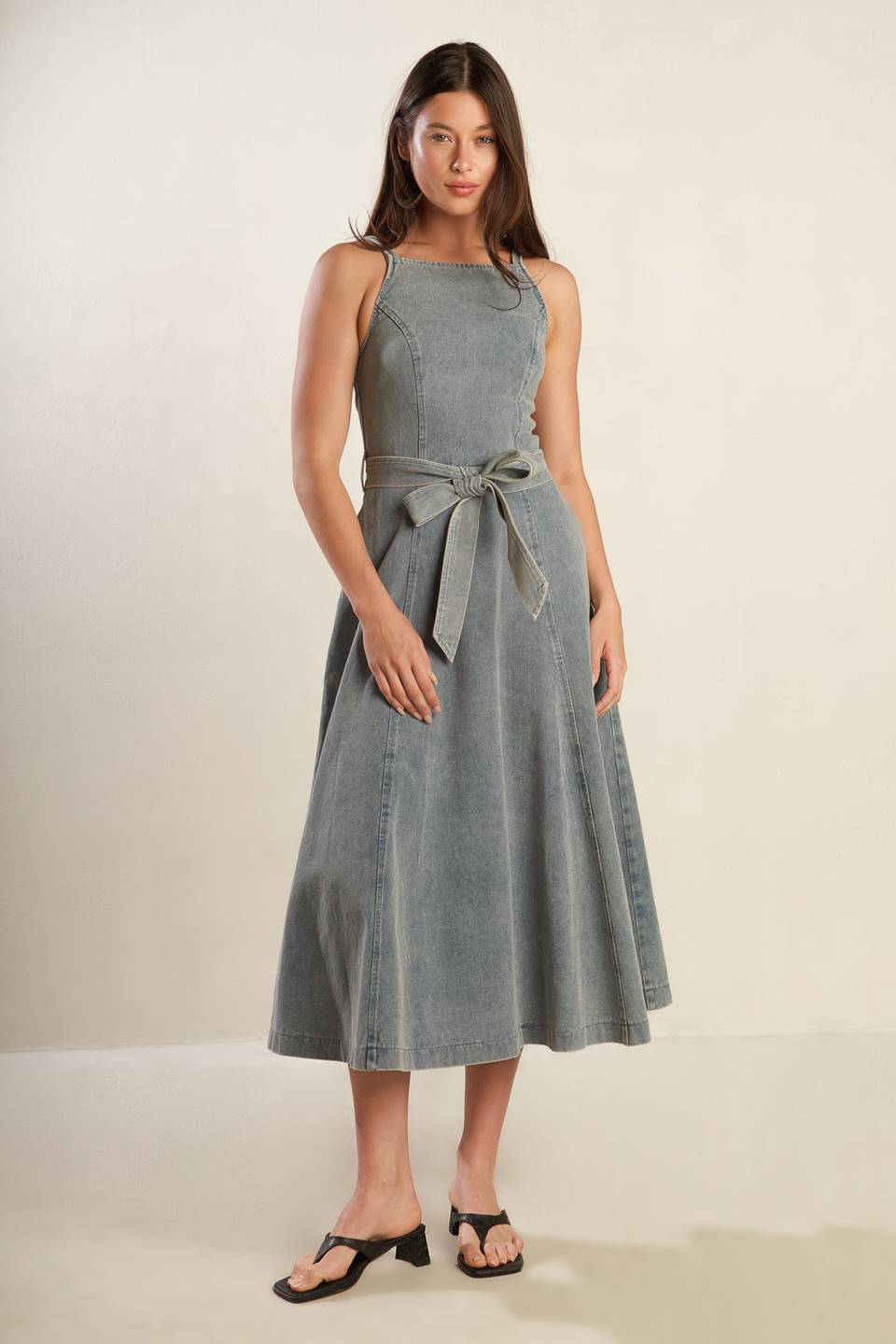 A DAY AT THE VINEYARD DENIM MIDI DRESS Flying Tomato