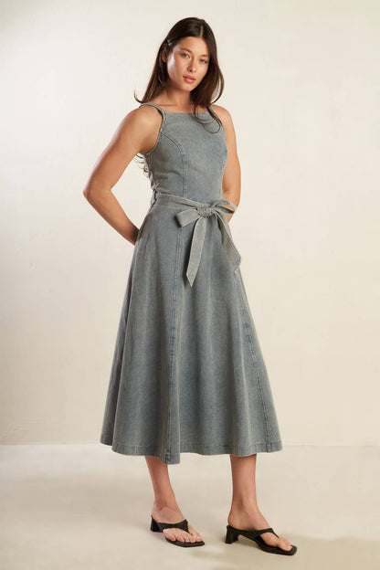 A Day At The Vineyard Denim Midi Dress For Stylish Occasions