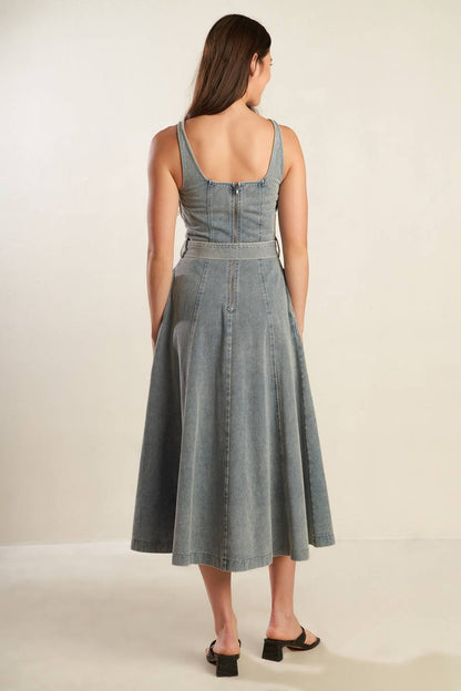 A Day At The Vineyard Denim Midi Dress For Stylish Occasions