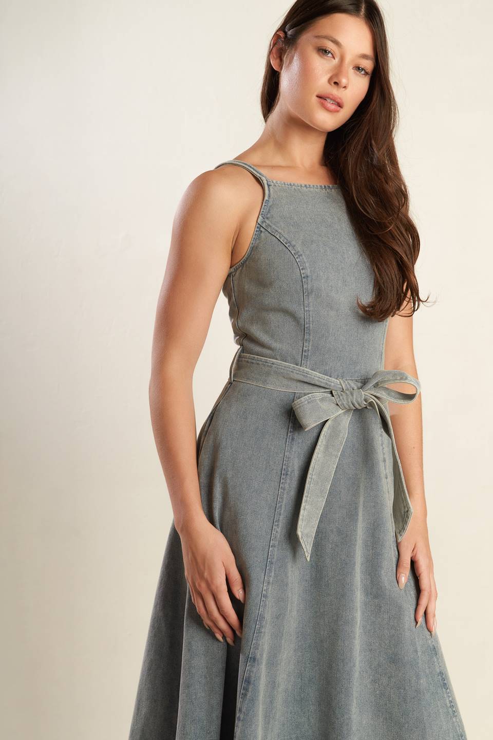 A DAY AT THE VINEYARD DENIM MIDI DRESS