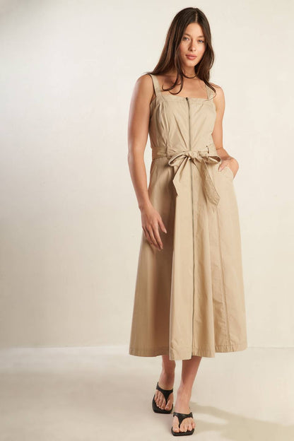 Margot Dream Woven Midi Dress with Self Belt and Zipper