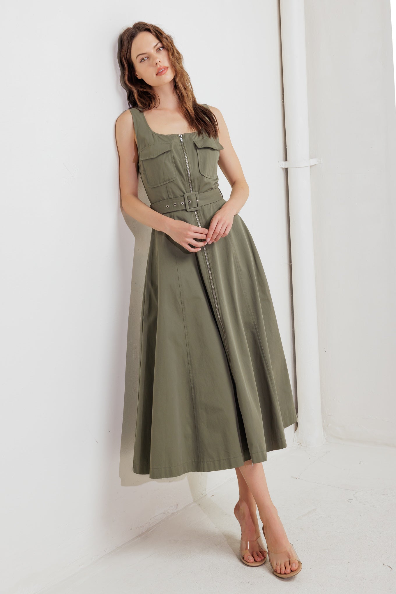 OLIVE GROVE WOVEN MIDI DRESS Flying Tomato