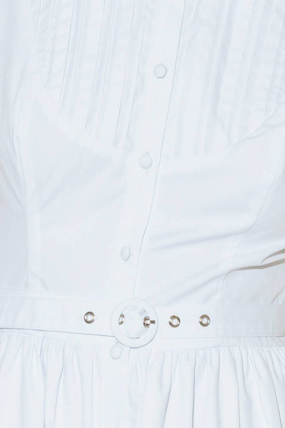 NUE EASE WHITE WOVEN MDI DRESS