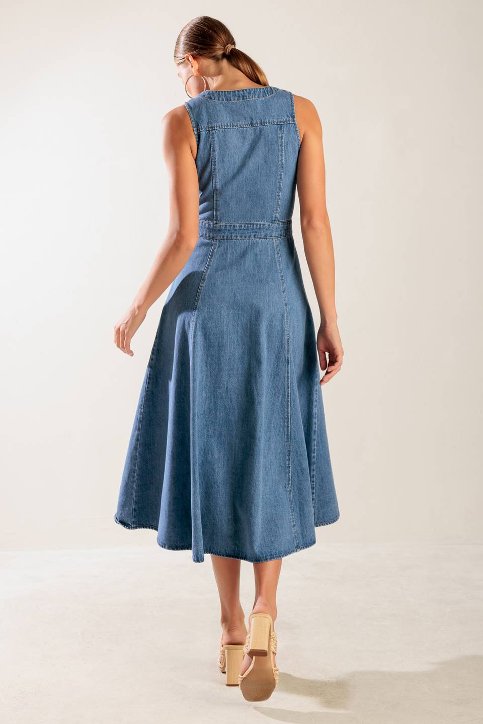 THE JOURNEY BEGINS BLUE DENIM MIDI DRESS Flying Tomato