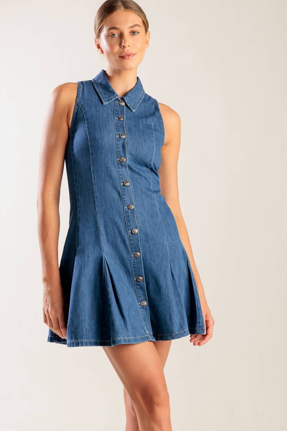 WHERE I WANT TO BE DENIM MINI DRESS Flying Tomato