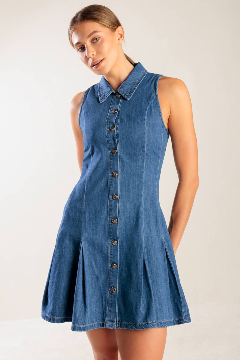 WHERE I WANT TO BE DENIM MINI DRESS Flying Tomato