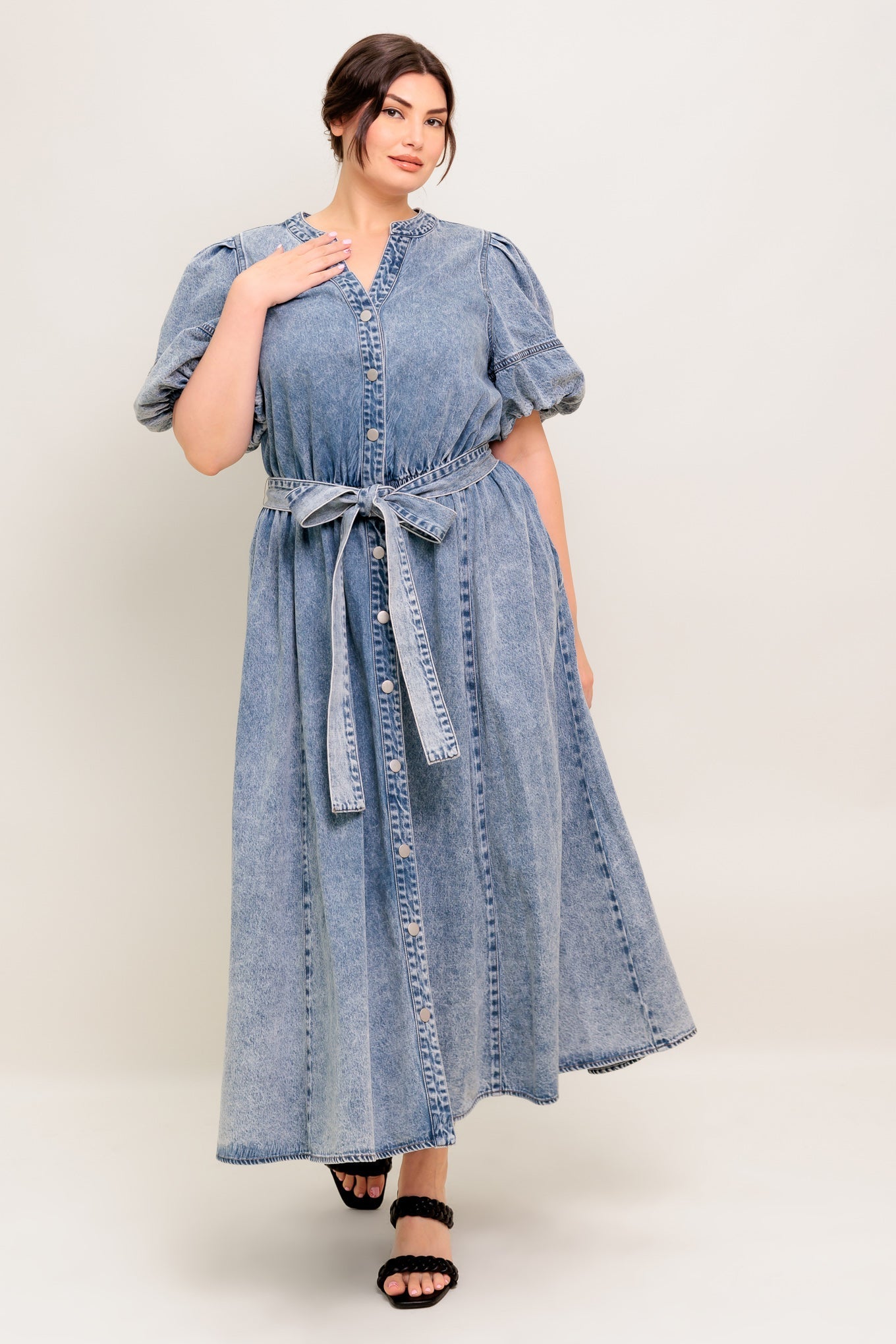 BAREFORM LIGHT DENIM MIDI DRESS Flying Tomato