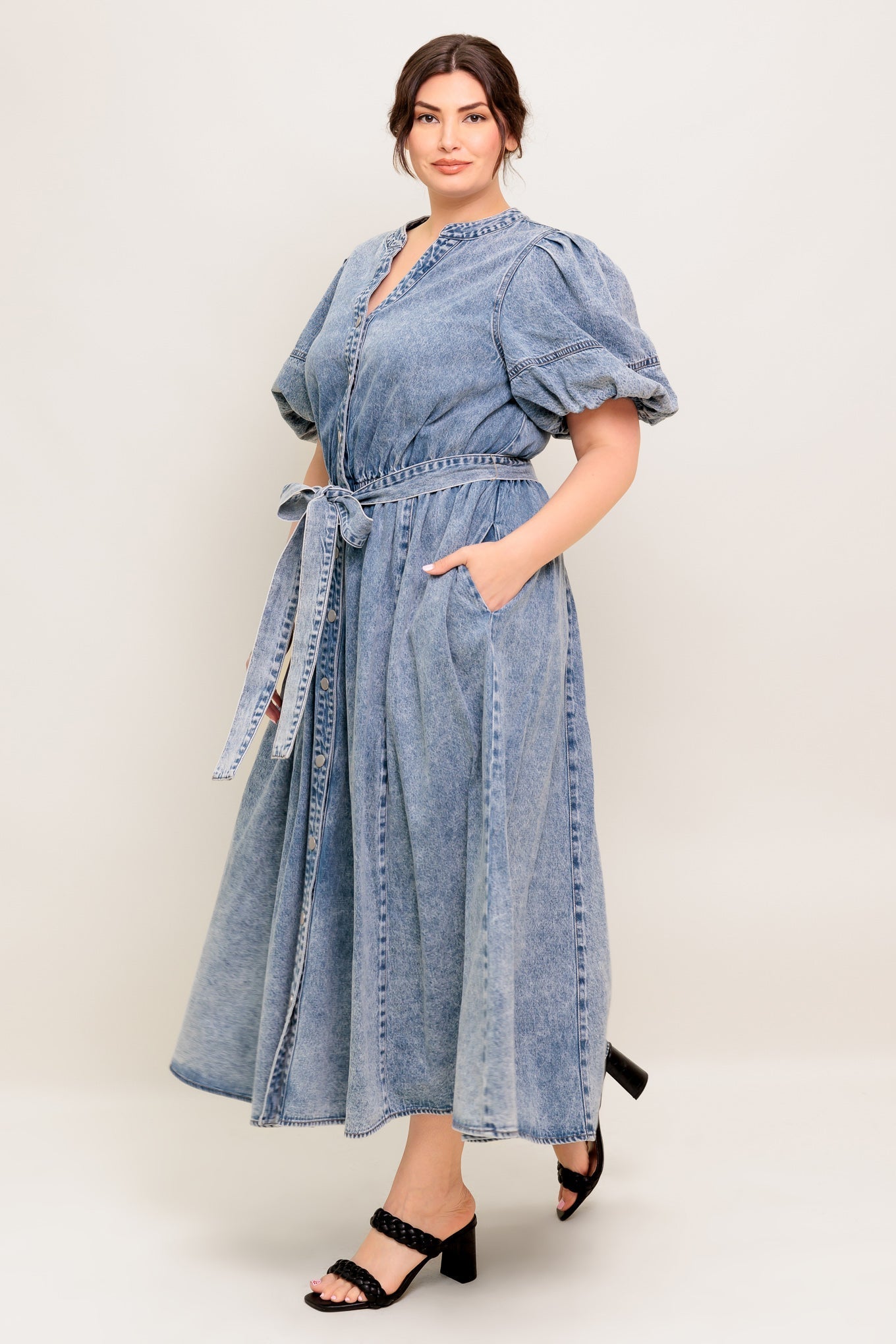 BAREFORM LIGHT DENIM MIDI DRESS Flying Tomato