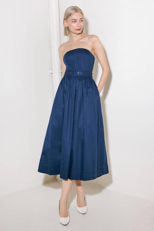 Flying Tomato ENDLESSLY CHARMING WOVEN MIDI DRESS, a full view of the elegant, flowing apparel for quality fashion.