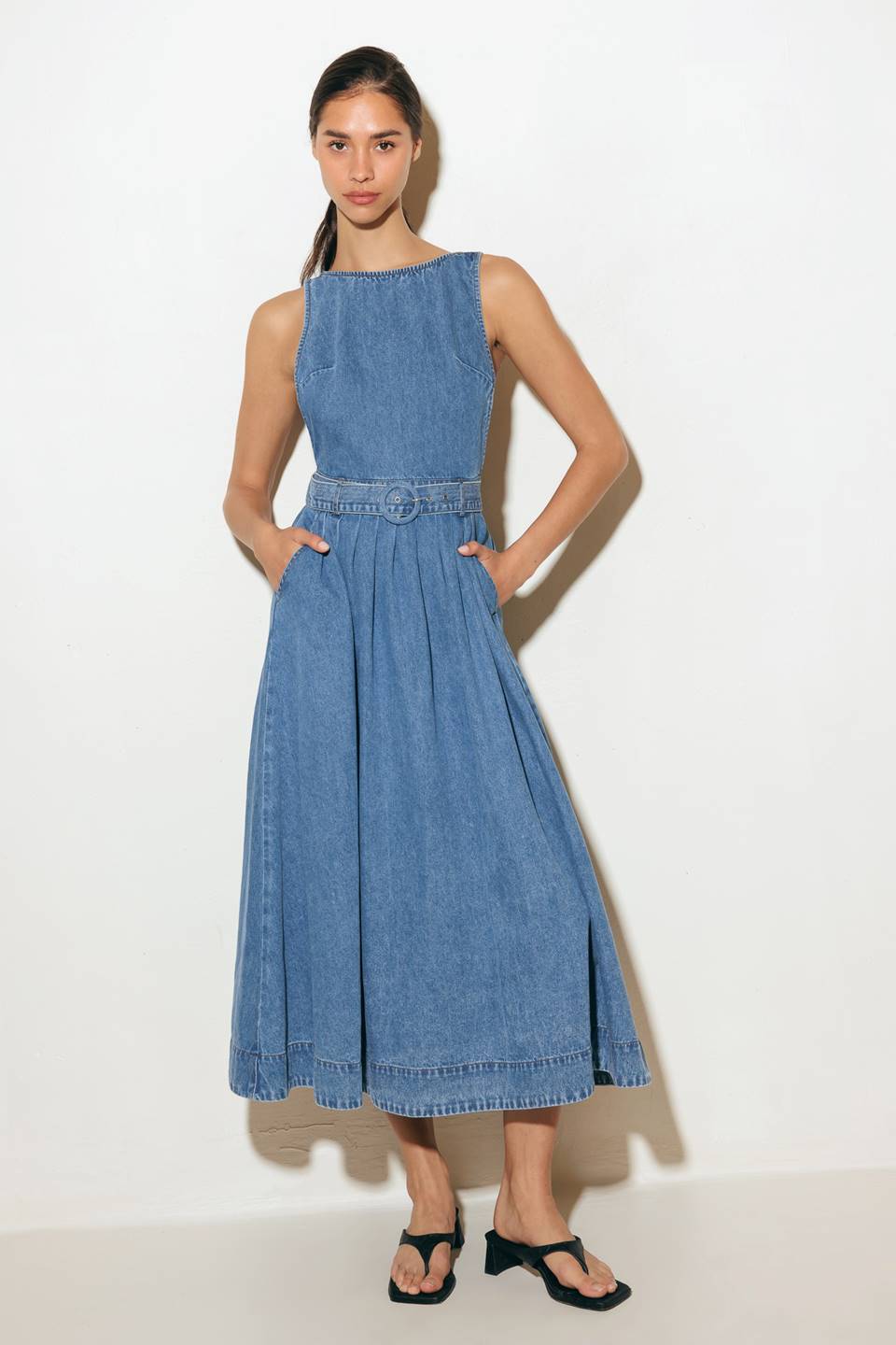 LAVENDER FIELDS DENIM MIDI DRESS Flying Tomato