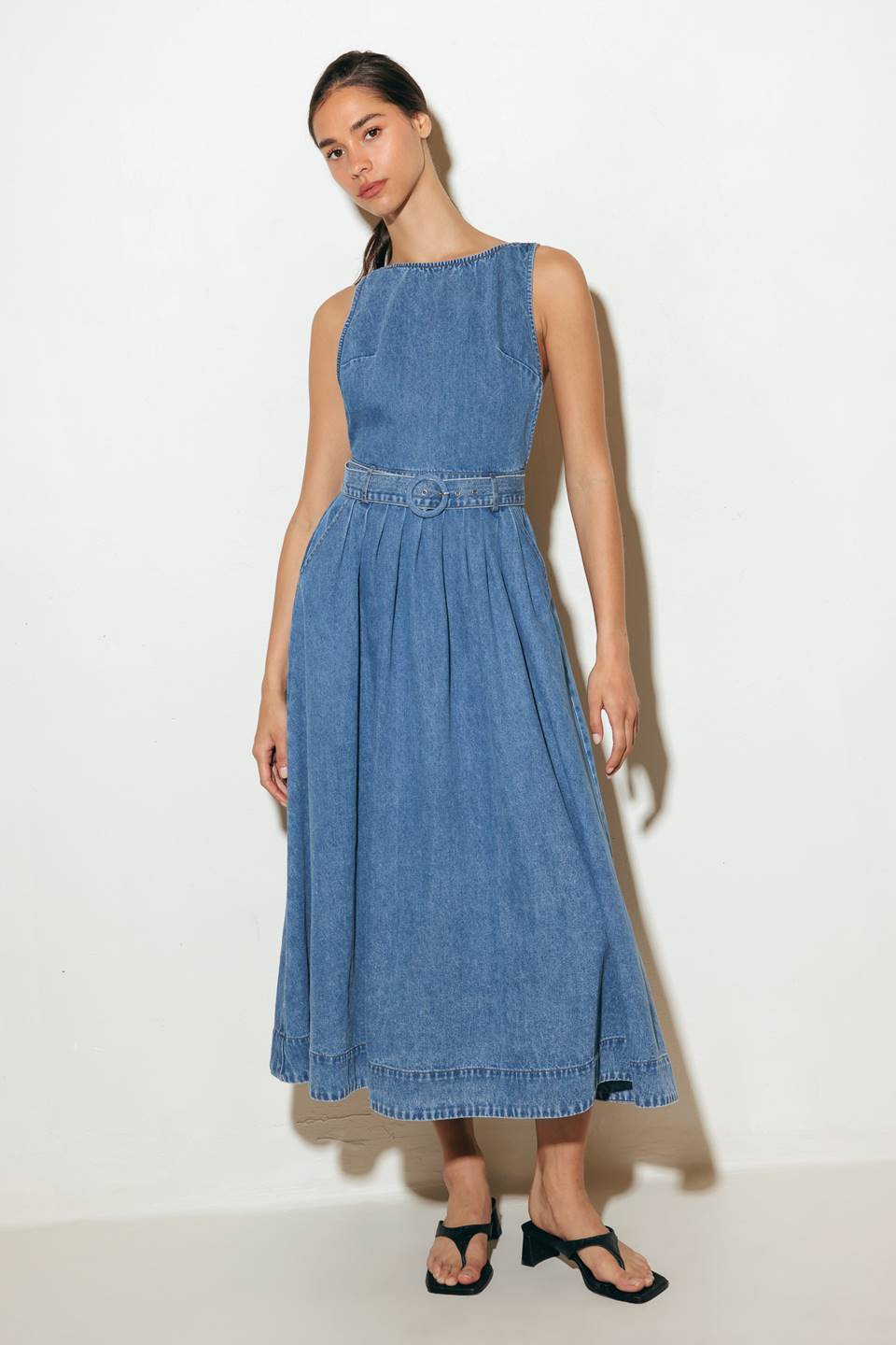 LAVENDER FIELDS DENIM MIDI DRESS Flying Tomato