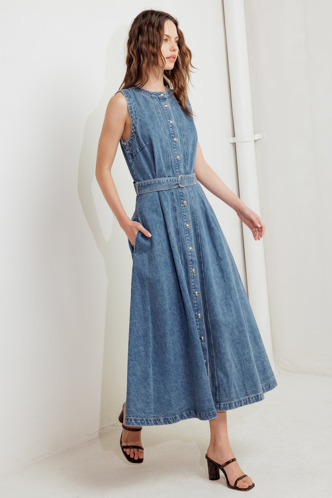 MIDNIGHT RODEO DENIM MIDI DRESS Flying Tomato