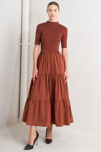 SANDSTONE STORY SWEATER WOVEN MIDI DRESS