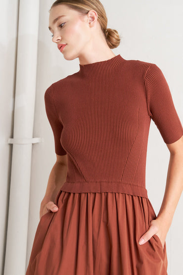 SANDSTONE STORY SWEATER WOVEN MIDI DRESS