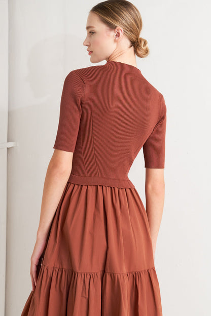 SANDSTONE STORY SWEATER WOVEN MIDI DRESS