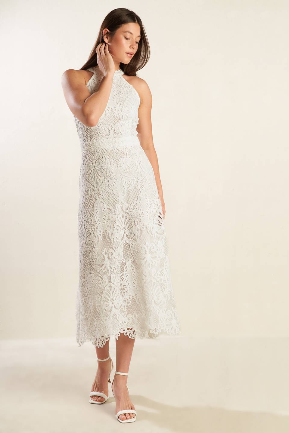 Catching Dreams Woven Lace Midi Dress for Elegant Style