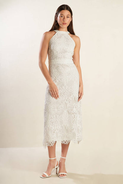 CATCHING DREAMS WOVEN LACE MIDI DRESS