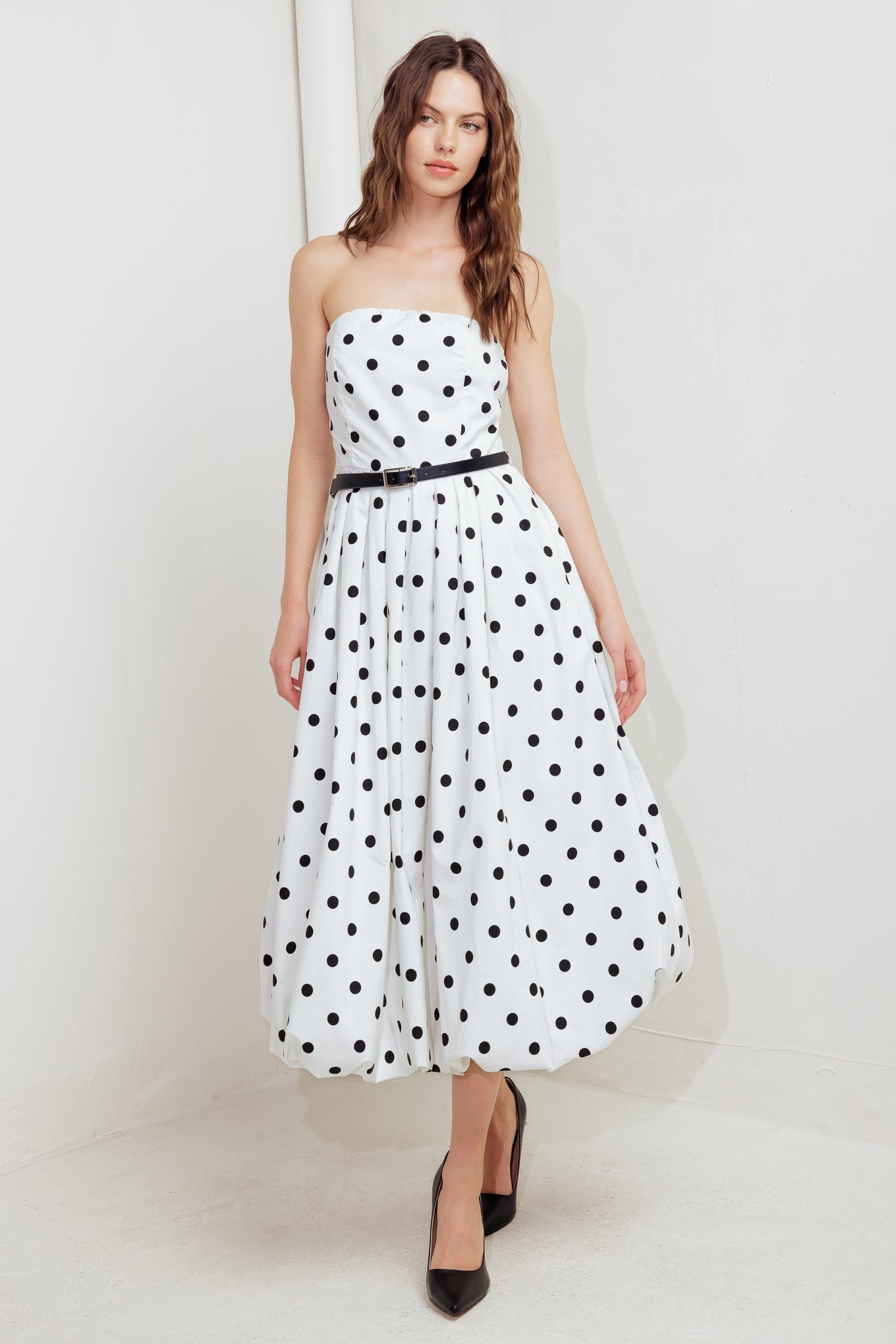 MONROE DOT WHITE WOVEN MIDI DRESS Flying Tomato