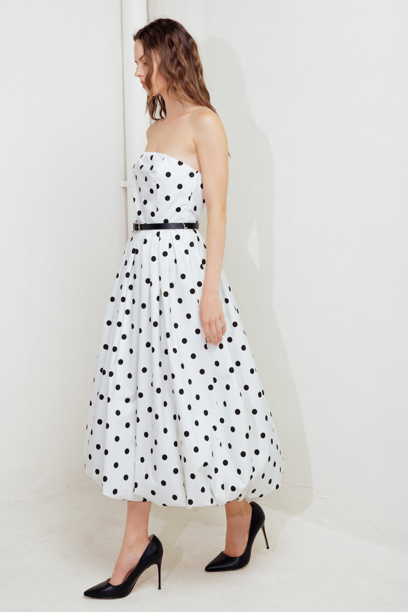 MONROE DOT WHITE WOVEN MIDI DRESS Flying Tomato