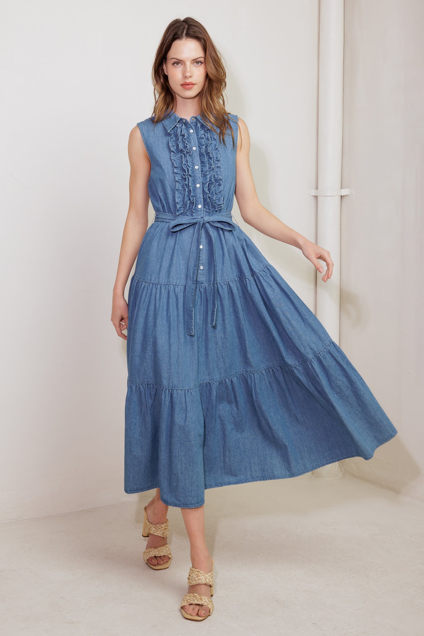 PETALS FALLING SLOWLY DENIM MIDI DRESS Flying Tomato