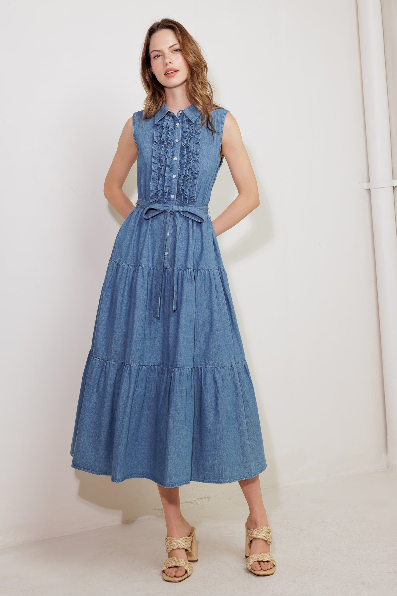 PETALS FALLING SLOWLY DENIM MIDI DRESS Flying Tomato