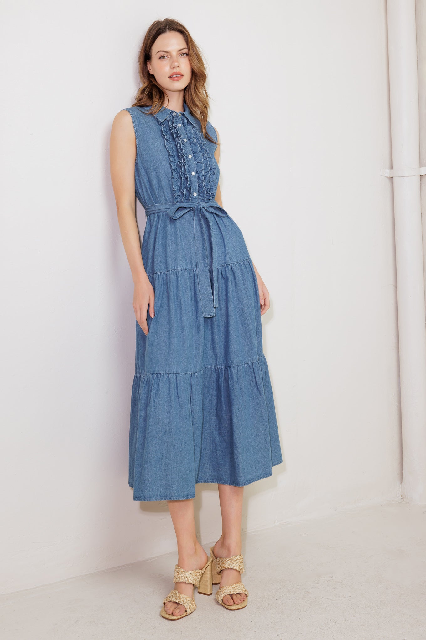 PETALS FALLING SLOWLY DENIM MIDI DRESS Flying Tomato