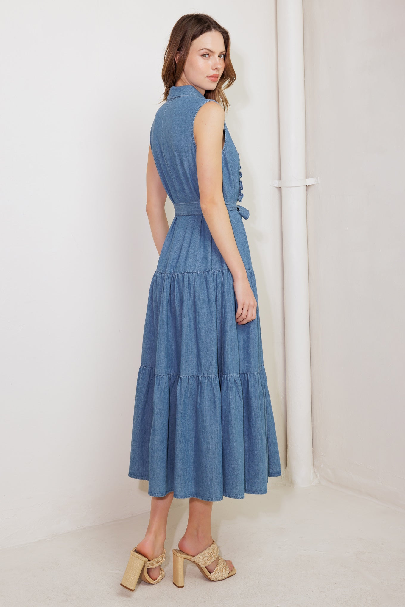 PETALS FALLING SLOWLY DENIM MIDI DRESS Flying Tomato